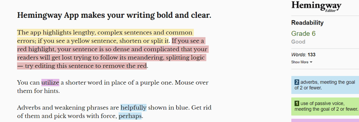 Hemingway Editor, free online copywriting software