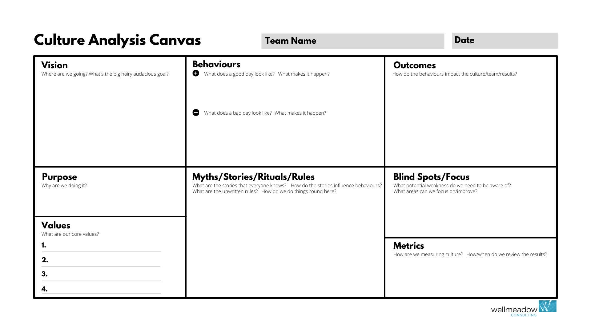 The Wellmeadow Culture Analysis Canvas