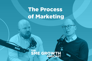The Process of Marketing, The SME Growth Podcast. Two males sit in front of microphones on blue background