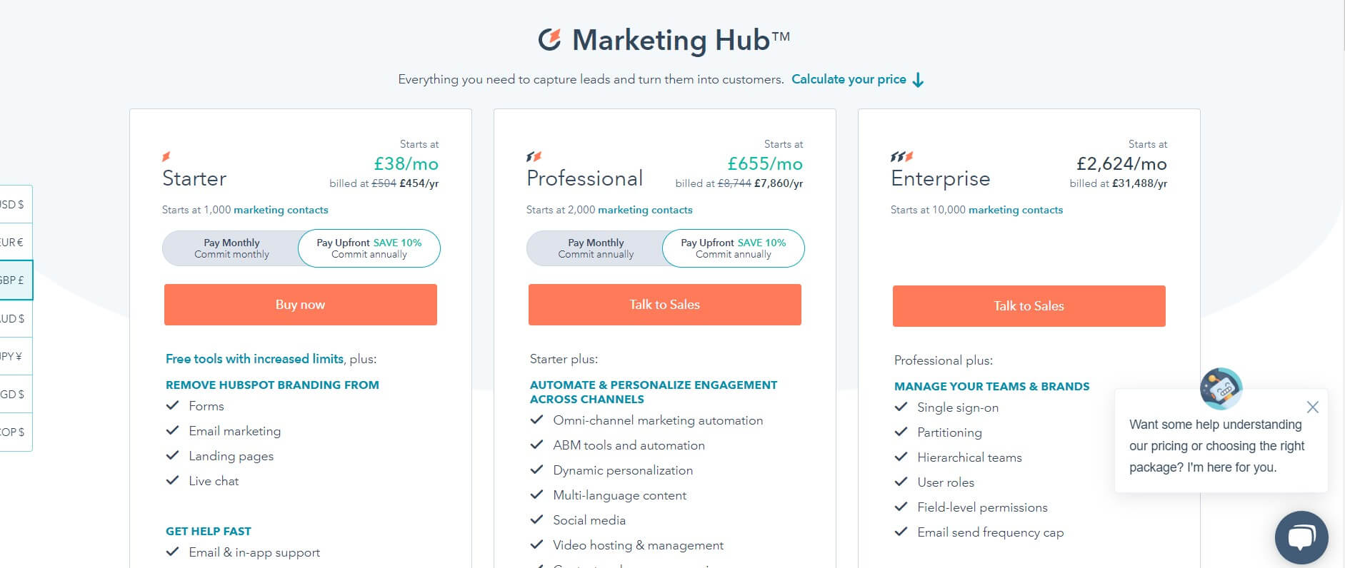 HubSpot price packages