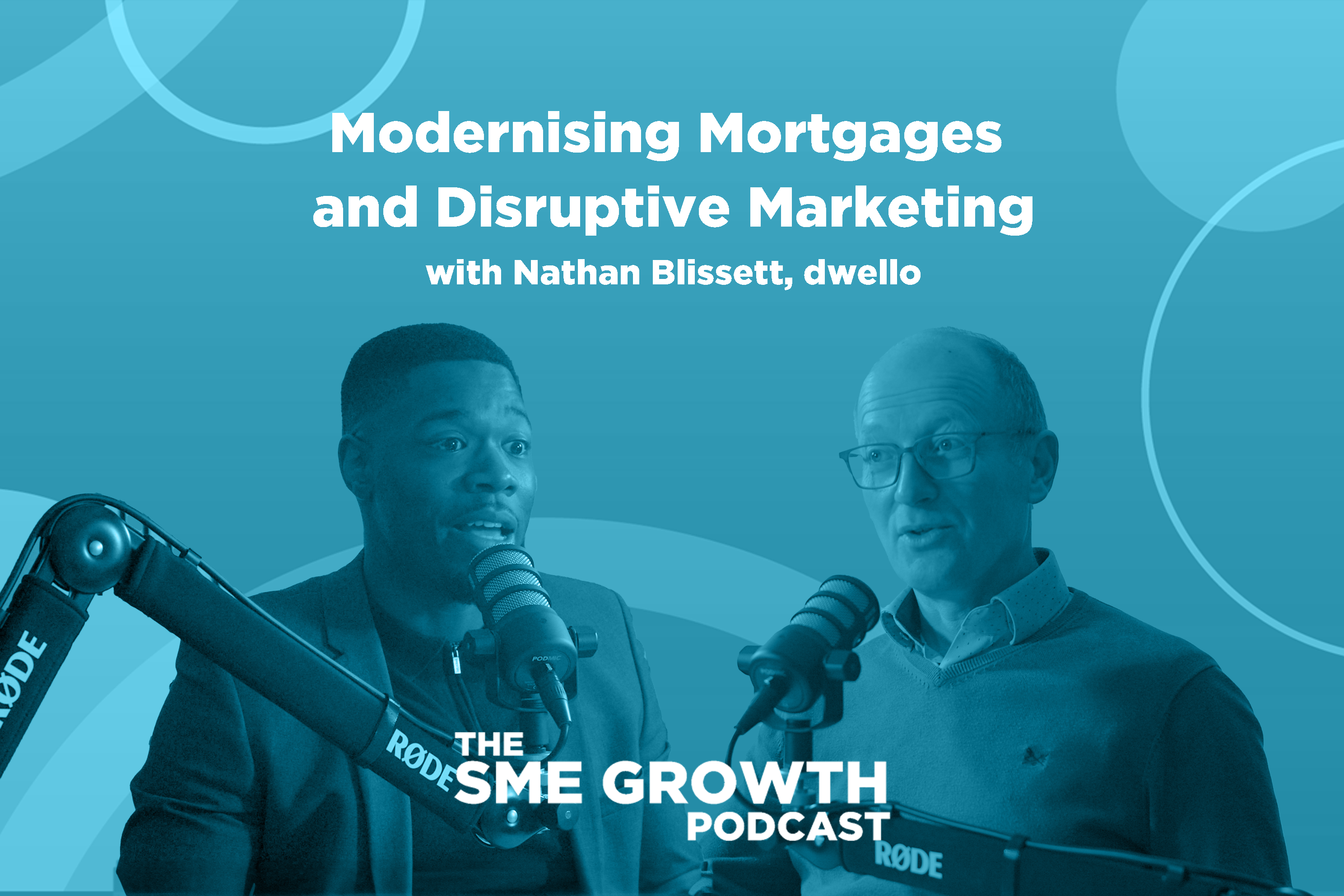 Modernising Marketing and Disruptive Marketing Nathan Blissett, dwello The SME Growth podcast. Blue banner with 2 people speaking into microphones.